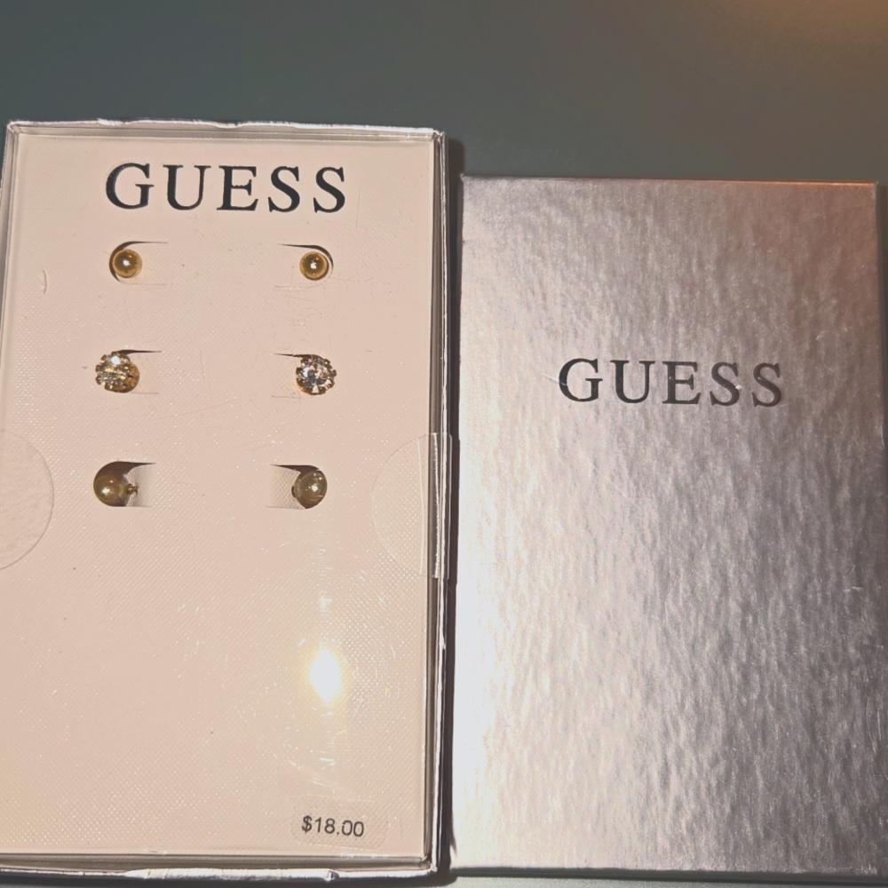 Guess Gold and Silver Vintage Stud Earrings Set